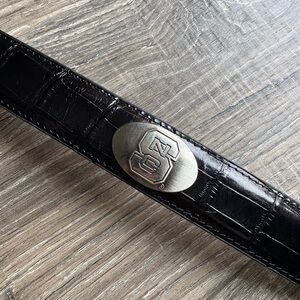 NC State Elegant Black Croc-Embossed Belt with Silver Buckle